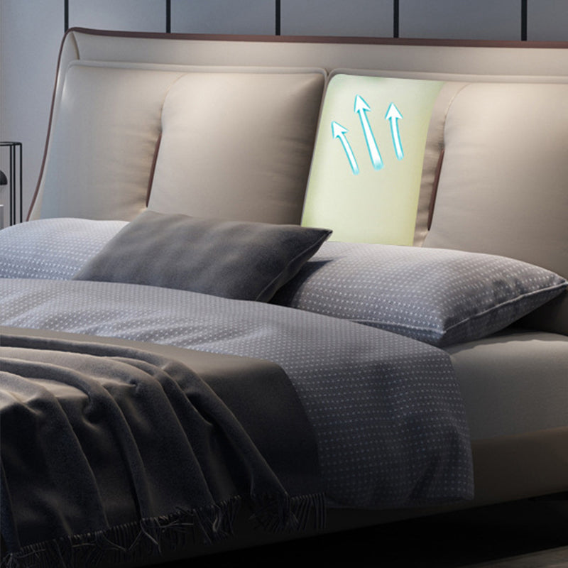 Genuine Leather Bed Frame Contemporary Standard Bed Upholstered Headboard