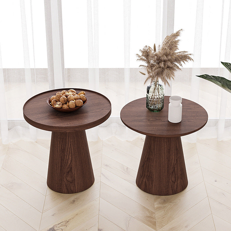 Scandinavian Brown Table Round Pedestal Solid Wood End Table