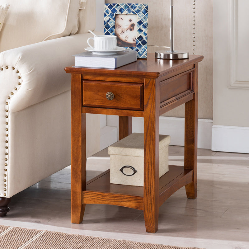 Modern Rectangle Top Side Table 23.62" Tall Wood End Table with Storage
