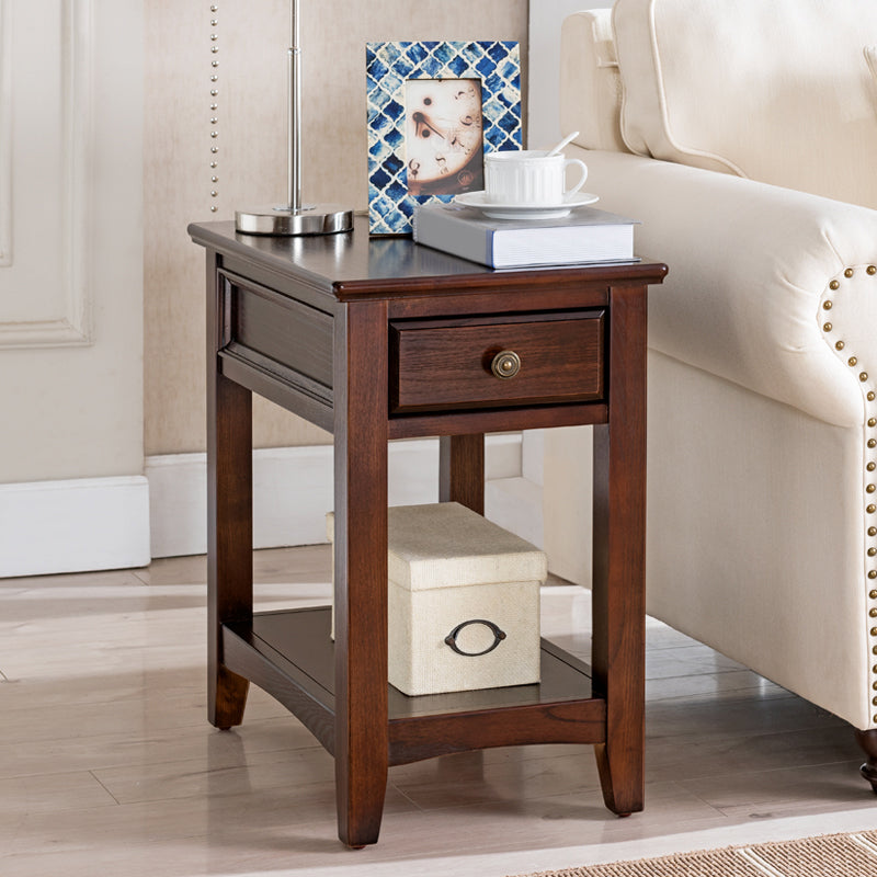 Modern Rectangle Top Side Table 23.62" Tall Wood End Table with Storage