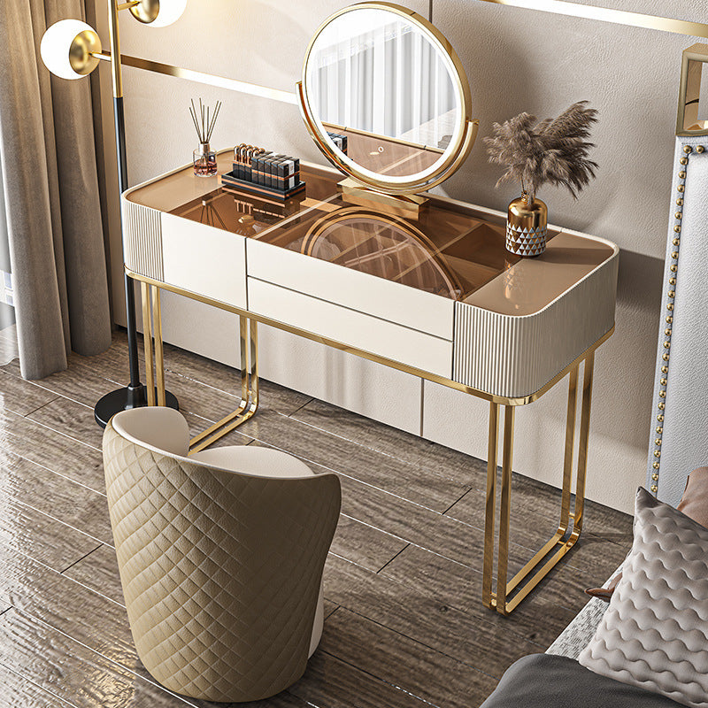 17.72" Wide Vanity Desk with Storage Drawers Glam Glass Dresser Table