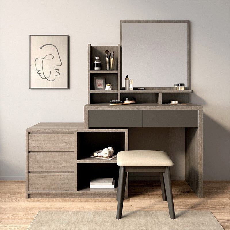 15.74" Wide Vanity Tables Wood Makeup Table with 5 Storage Drawers and Mirror