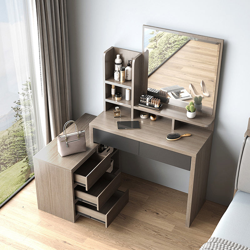 15.74" Wide Vanity Tables Wood Makeup Table with 5 Storage Drawers and Mirror