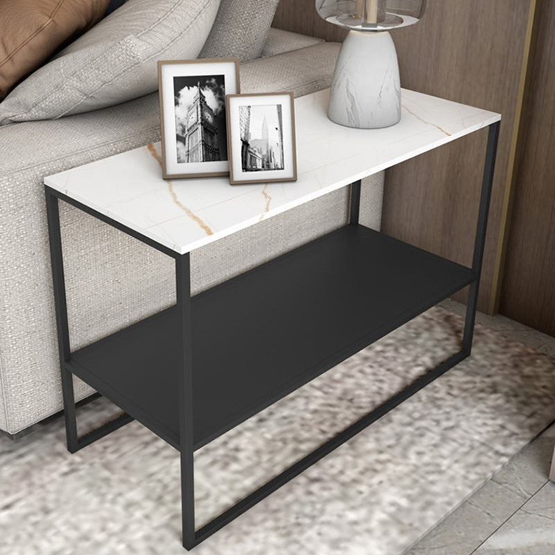 Contemporary Sled End Table Slate Top Rectangular Side Table, 21.7" Tall