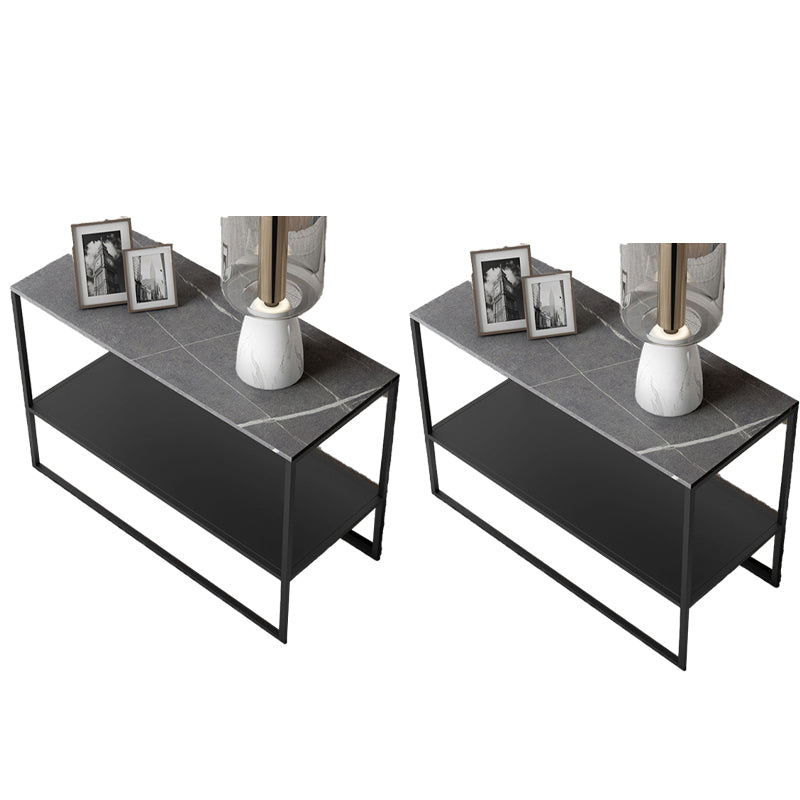 Contemporary Sled End Table Slate Top Rectangular Side Table, 21.7" Tall