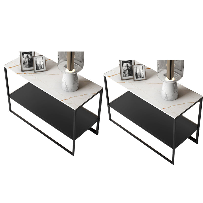 Contemporary Sled End Table Slate Top Rectangular Side Table, 21.7" Tall