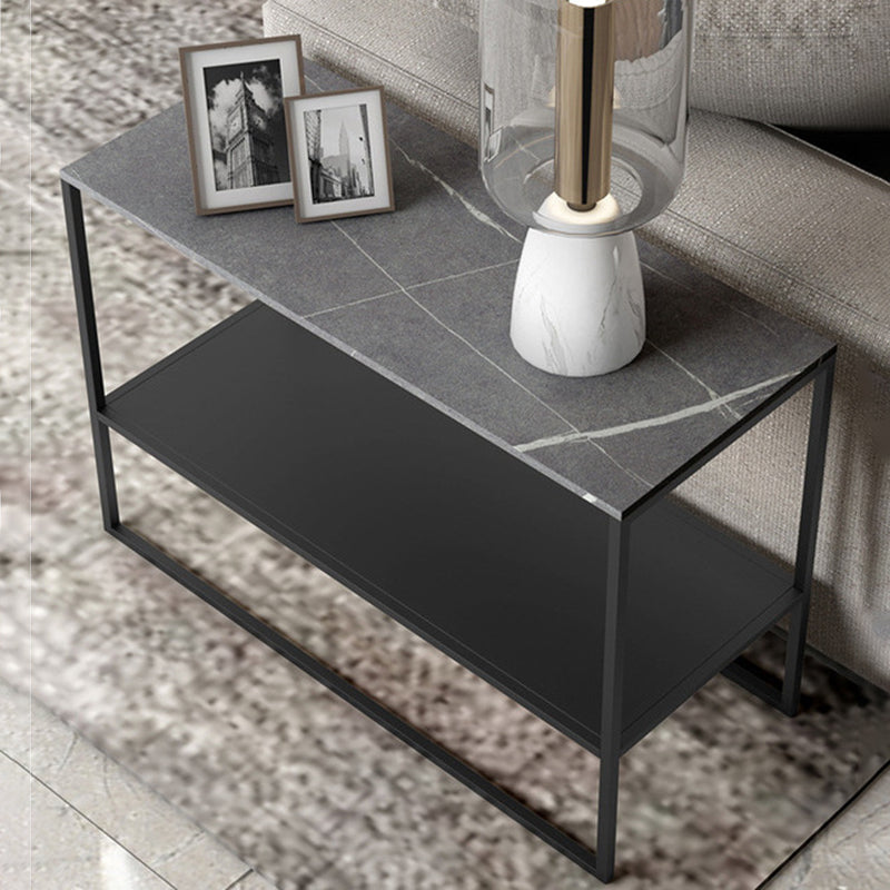 Contemporary Sled End Table Slate Top Rectangular Side Table, 21.7" Tall