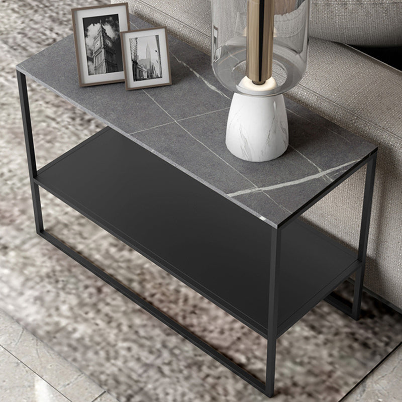 Contemporary Sled End Table Slate Top Rectangular Side Table, 21.7" Tall