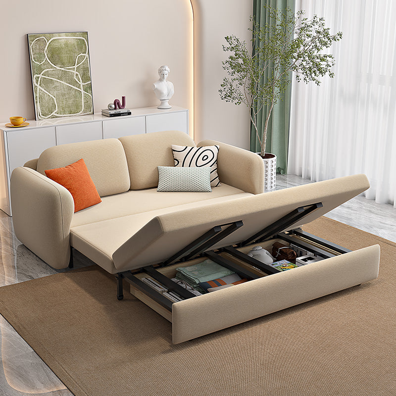 Beige Velvet Sleeper Sofa 31.49" Wide Scandinavian Sofa Bed with Upholstered
