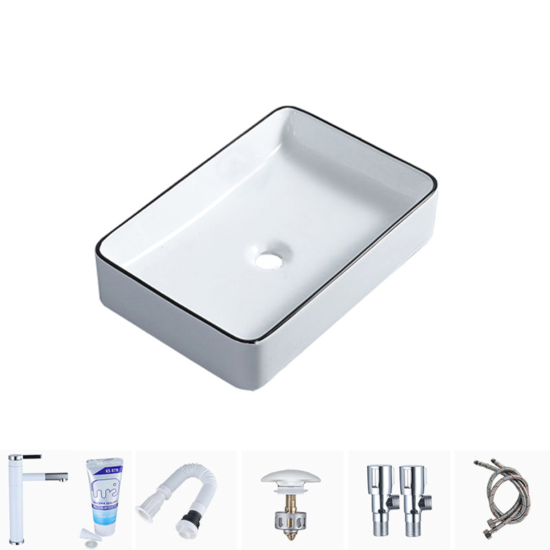 Modern Bathroom Sink with Single Faucet Hole Porcelain Rectangular Vessel Bathroom Sink