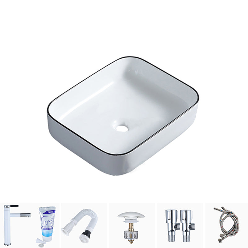 Modern Bathroom Sink with Single Faucet Hole Porcelain Rectangular Vessel Bathroom Sink