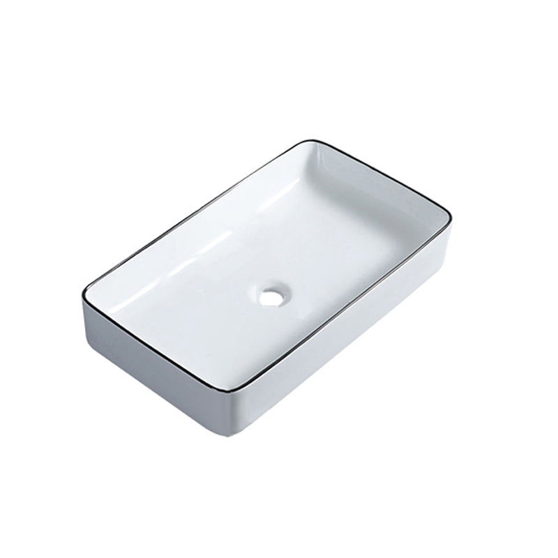 Modern Bathroom Sink with Single Faucet Hole Porcelain Rectangular Vessel Bathroom Sink