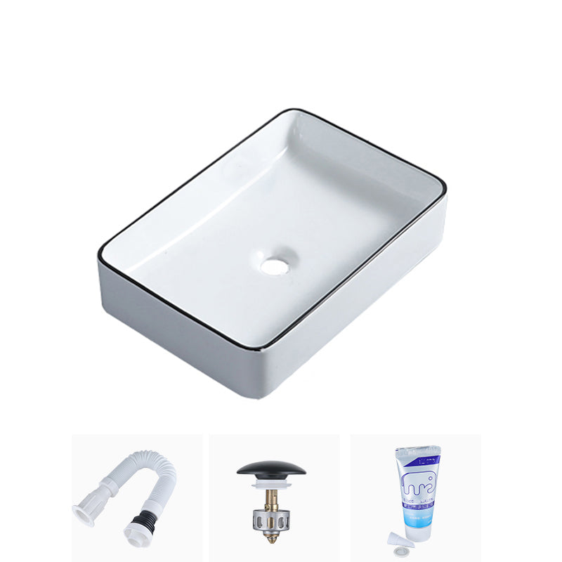 Modern Bathroom Sink with Single Faucet Hole Porcelain Rectangular Vessel Bathroom Sink