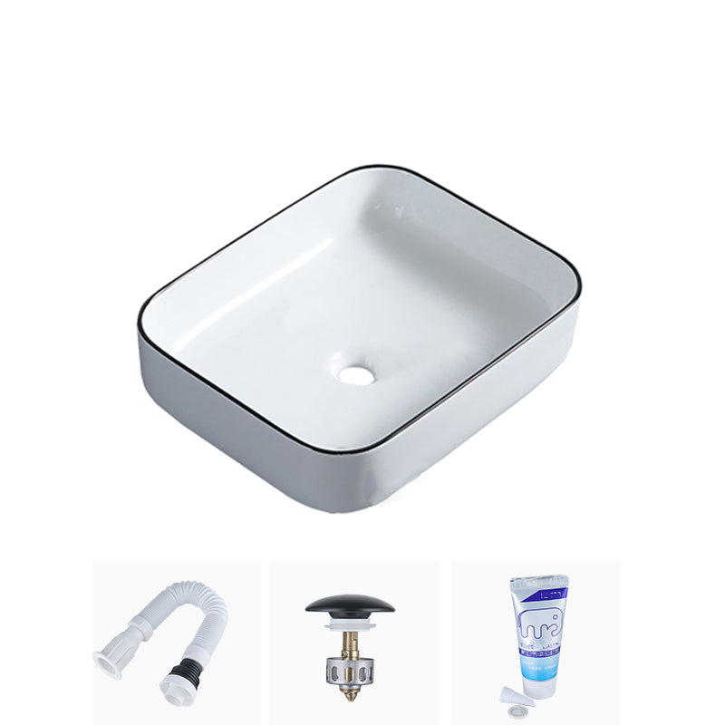 Modern Bathroom Sink with Single Faucet Hole Porcelain Rectangular Vessel Bathroom Sink
