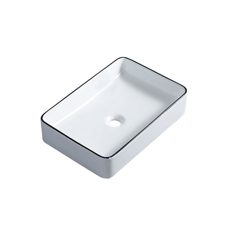 Modern Bathroom Sink with Single Faucet Hole Porcelain Rectangular Vessel Bathroom Sink