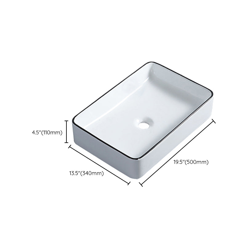 Modern Bathroom Sink with Single Faucet Hole Porcelain Rectangular Vessel Bathroom Sink