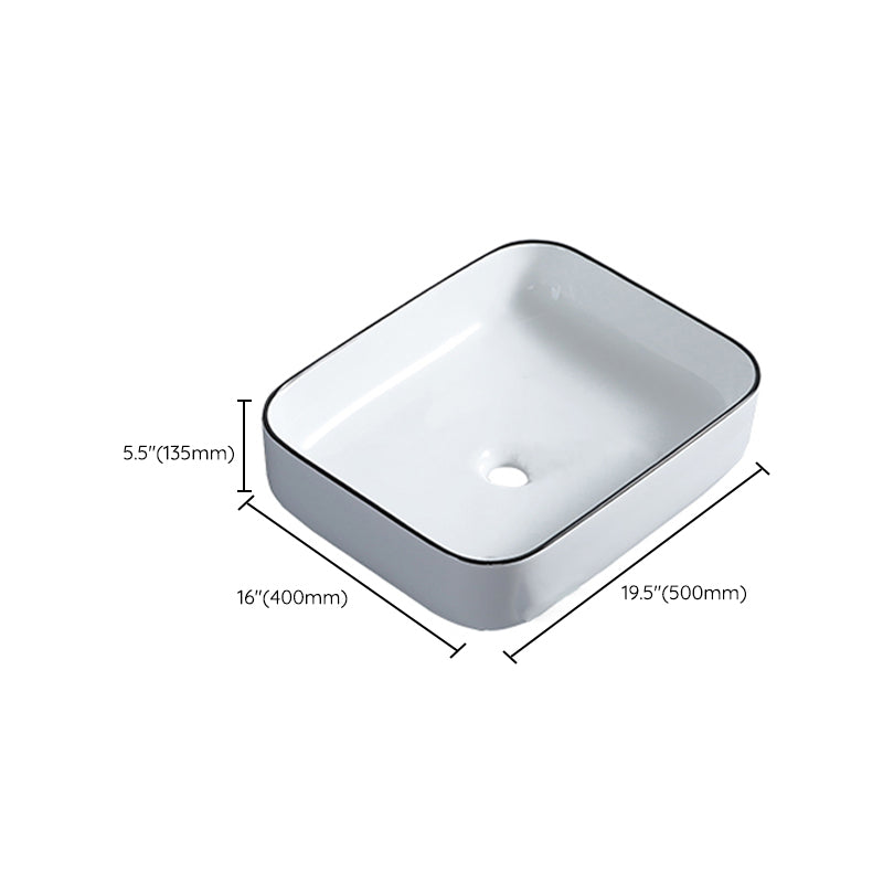 Modern Bathroom Sink with Single Faucet Hole Porcelain Rectangular Vessel Bathroom Sink