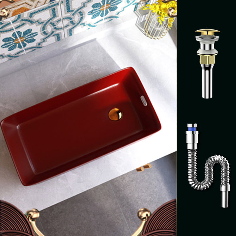 Contemporary Bathroom Sink with Single Faucet Hole Porcelain Rectangular Vessel