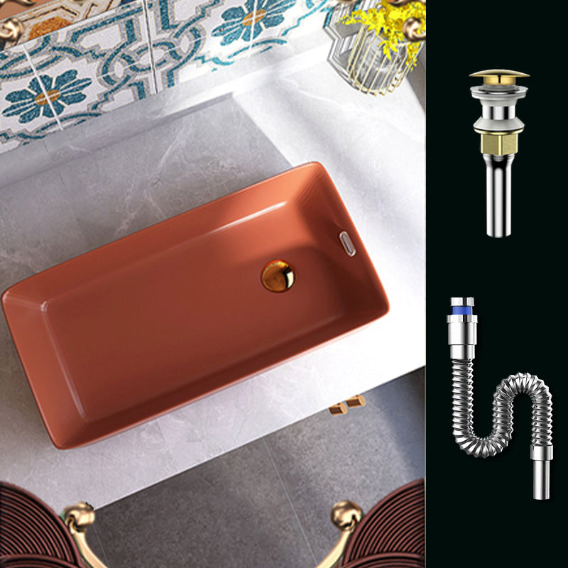 Contemporary Bathroom Sink with Single Faucet Hole Porcelain Rectangular Vessel