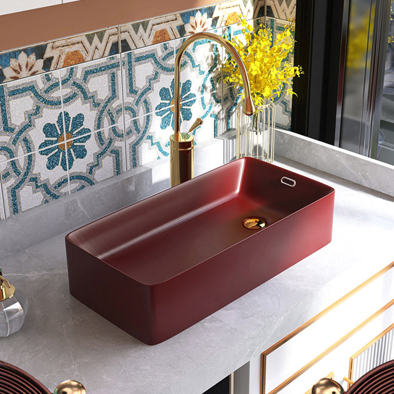 Contemporary Bathroom Sink with Single Faucet Hole Porcelain Rectangular Vessel