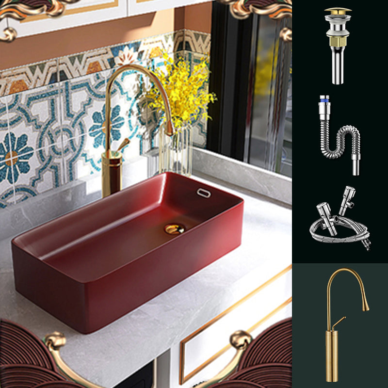 Contemporary Bathroom Sink with Single Faucet Hole Porcelain Rectangular Vessel