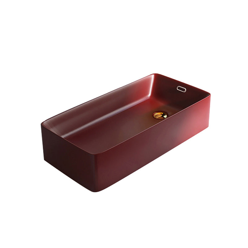 Contemporary Bathroom Sink with Single Faucet Hole Porcelain Rectangular Vessel