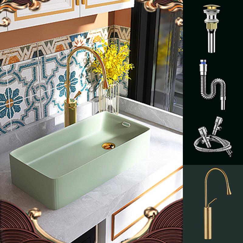 Contemporary Bathroom Sink with Single Faucet Hole Porcelain Rectangular Vessel