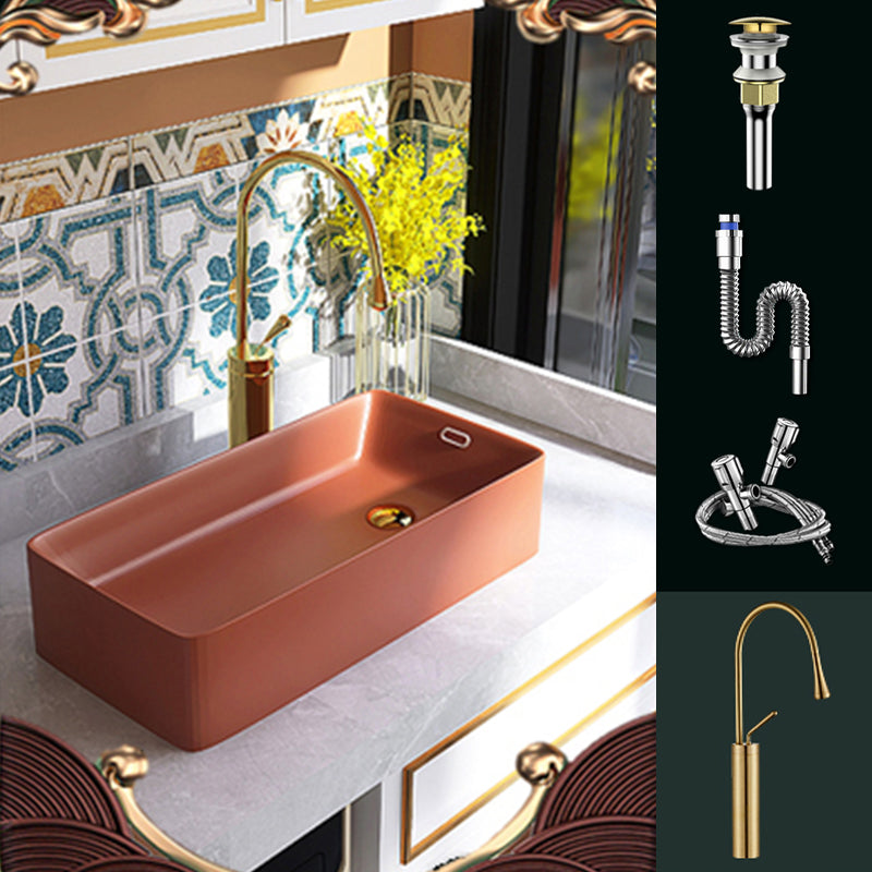 Contemporary Bathroom Sink with Single Faucet Hole Porcelain Rectangular Vessel