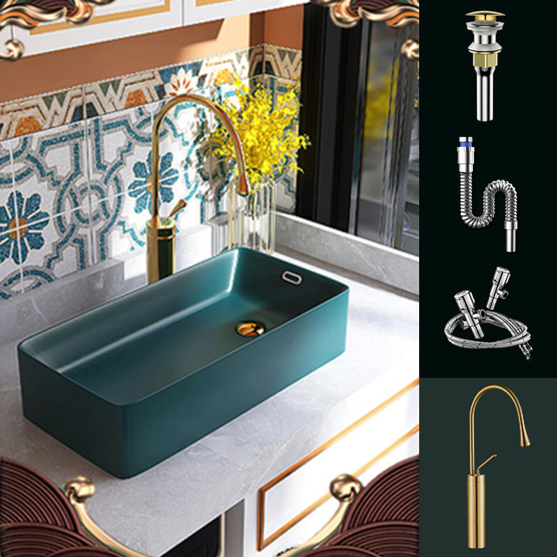 Contemporary Bathroom Sink with Single Faucet Hole Porcelain Rectangular Vessel