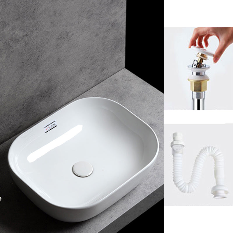 Contemporary Bathroom Sink Single Faucet Hole Solid Color Rectangular Vessel Sink