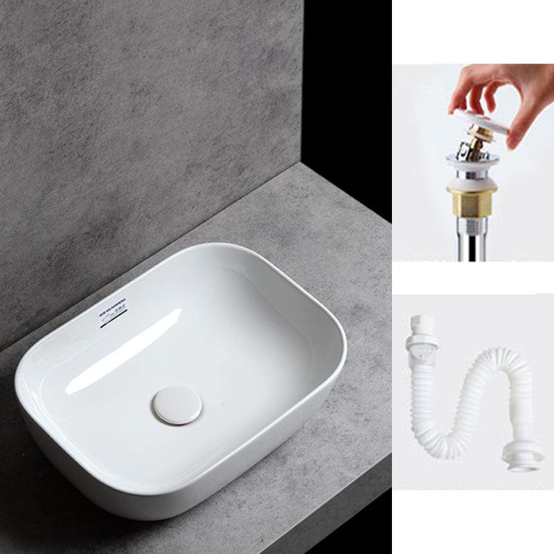 Contemporary Bathroom Sink Single Faucet Hole Solid Color Rectangular Vessel Sink