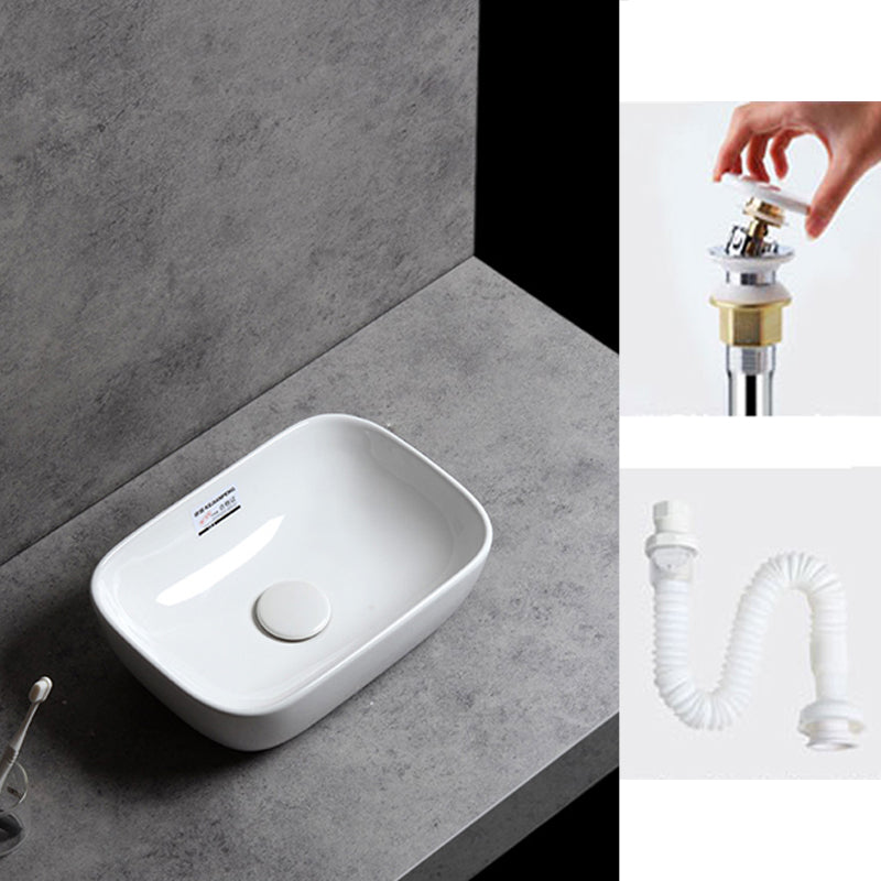 Contemporary Bathroom Sink Single Faucet Hole Solid Color Rectangular Vessel Sink