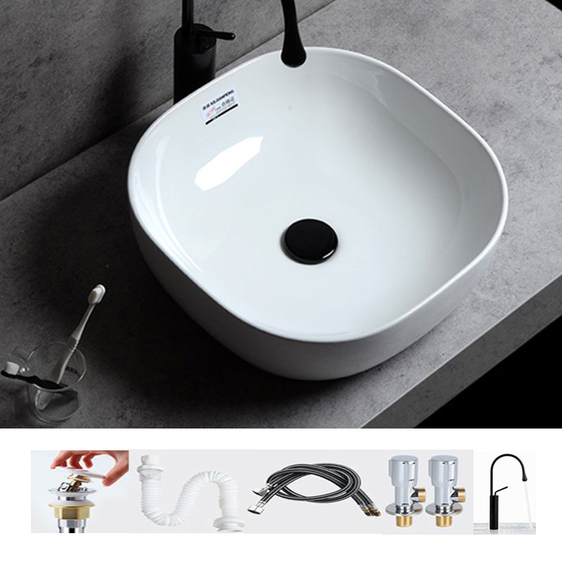 Contemporary Bathroom Sink Single Faucet Hole Solid Color Rectangular Vessel Sink