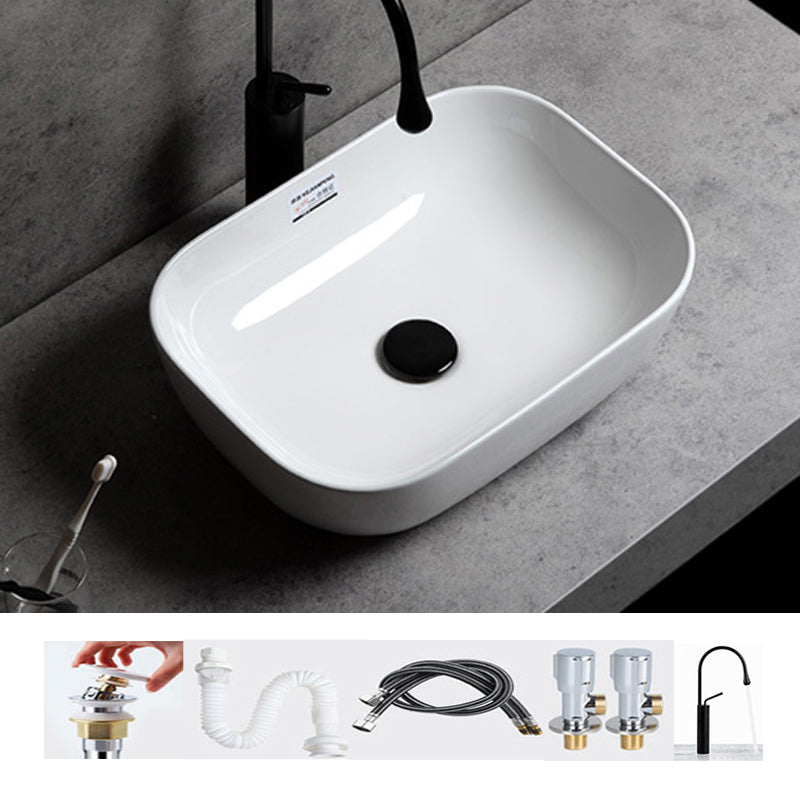 Contemporary Bathroom Sink Single Faucet Hole Solid Color Rectangular Vessel Sink