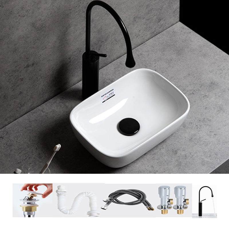 Contemporary Bathroom Sink Single Faucet Hole Solid Color Rectangular Vessel Sink