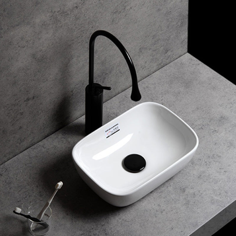 Contemporary Bathroom Sink Single Faucet Hole Solid Color Rectangular Vessel Sink