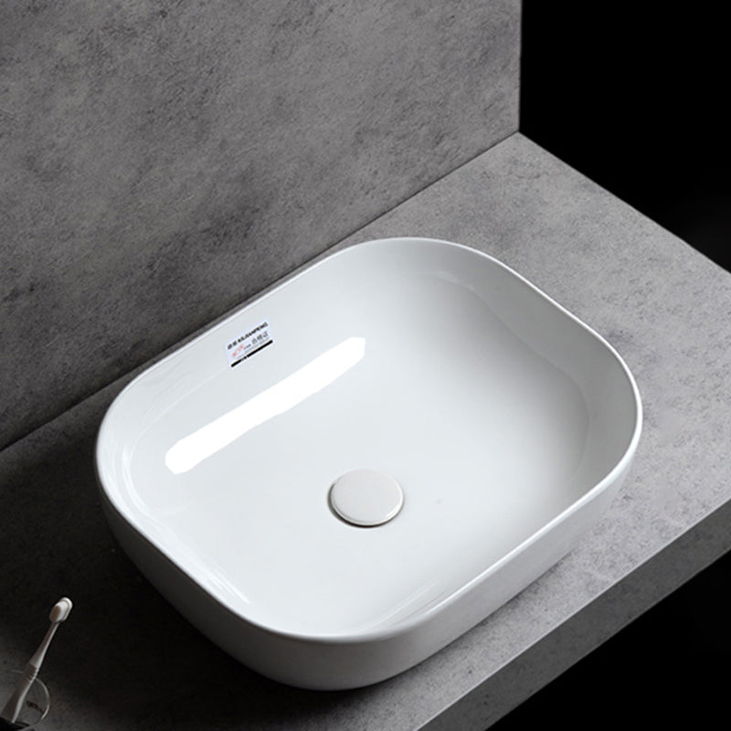 Contemporary Bathroom Sink Single Faucet Hole Solid Color Rectangular Vessel Sink
