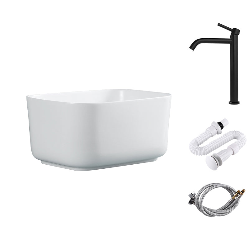 Modern Bathroom Sink with Single Faucet Hole Porcelain Rectangular Vessel Lavatory Sink