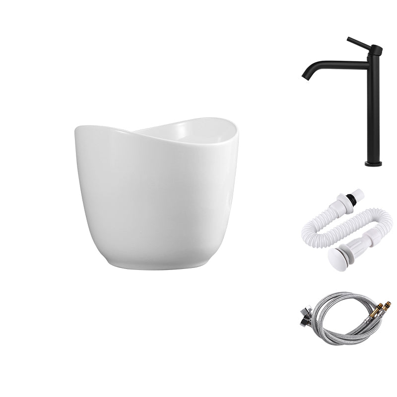 Modern Bathroom Sink with Single Faucet Hole Porcelain Rectangular Vessel Lavatory Sink