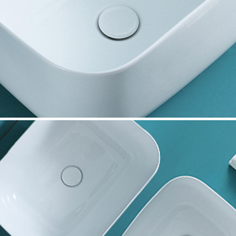 Modern Bathroom Sink with Single Faucet Hole Porcelain Rectangular Vessel Lavatory Sink