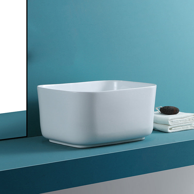 Modern Bathroom Sink with Single Faucet Hole Porcelain Rectangular Vessel Lavatory Sink