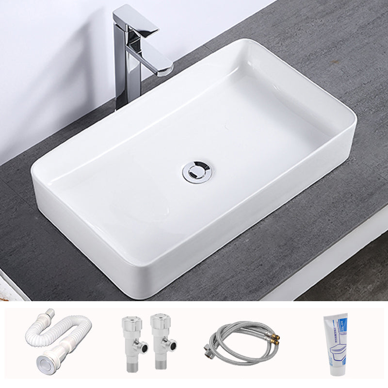 Modern Bathroom Sink Single Faucet Hole Porcelain Rectangular Vessel Bathroom Sink