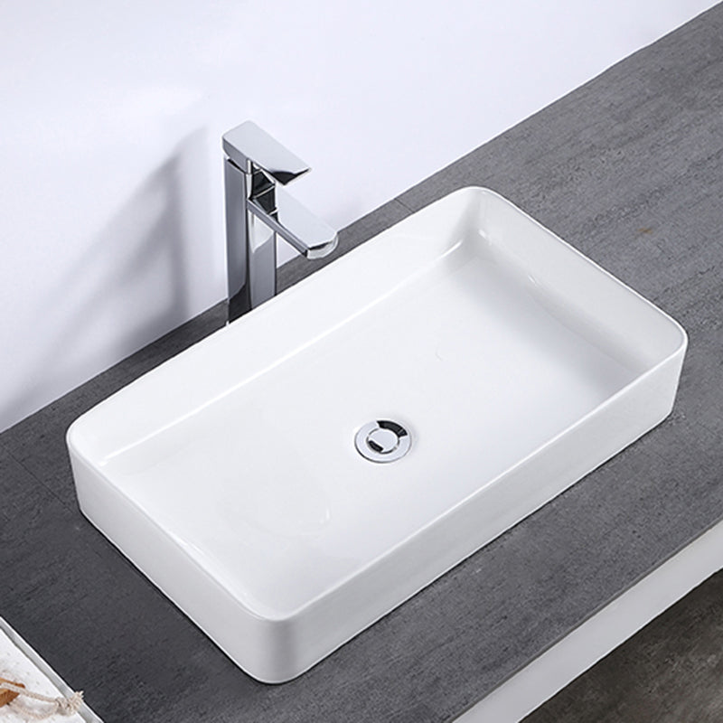 Modern Bathroom Sink Single Faucet Hole Porcelain Rectangular Vessel Bathroom Sink