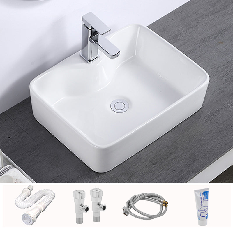 Modern Bathroom Sink Single Faucet Hole Porcelain Rectangular Vessel Bathroom Sink