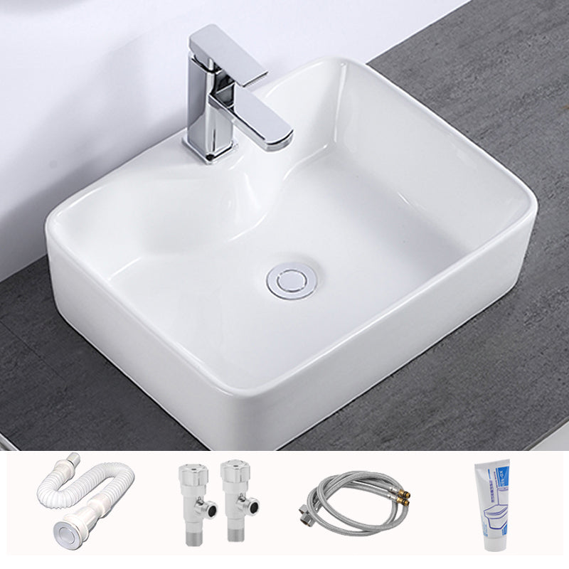Modern Bathroom Sink Single Faucet Hole Porcelain Rectangular Vessel Bathroom Sink