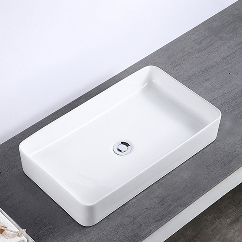 Modern Bathroom Sink Single Faucet Hole Porcelain Rectangular Vessel Bathroom Sink