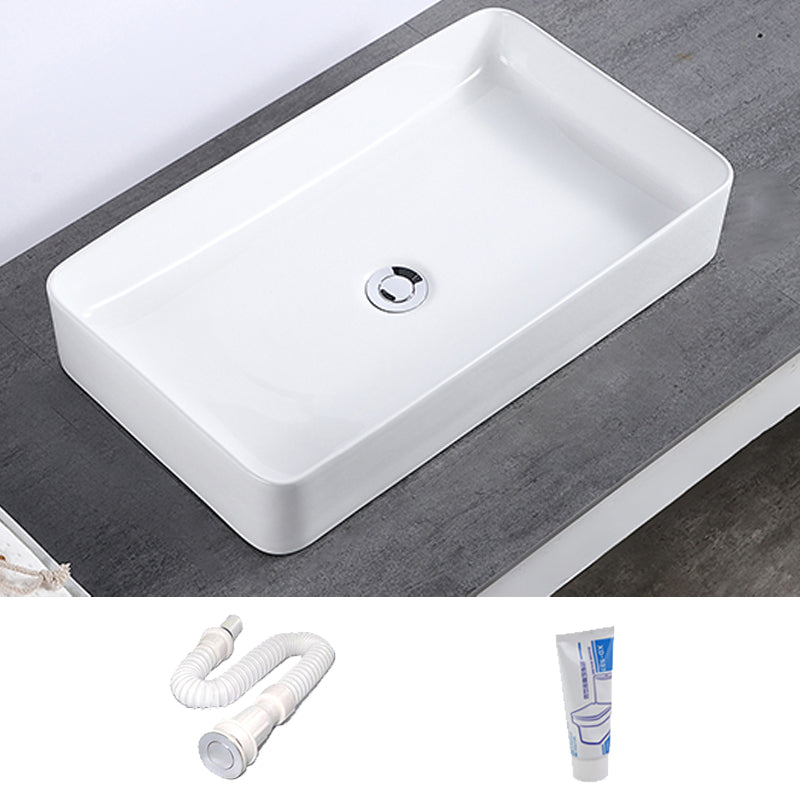 Modern Bathroom Sink Single Faucet Hole Porcelain Rectangular Vessel Bathroom Sink