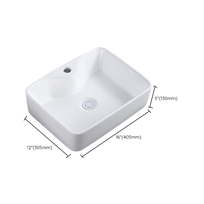 Modern Bathroom Sink Single Faucet Hole Porcelain Rectangular Vessel Bathroom Sink