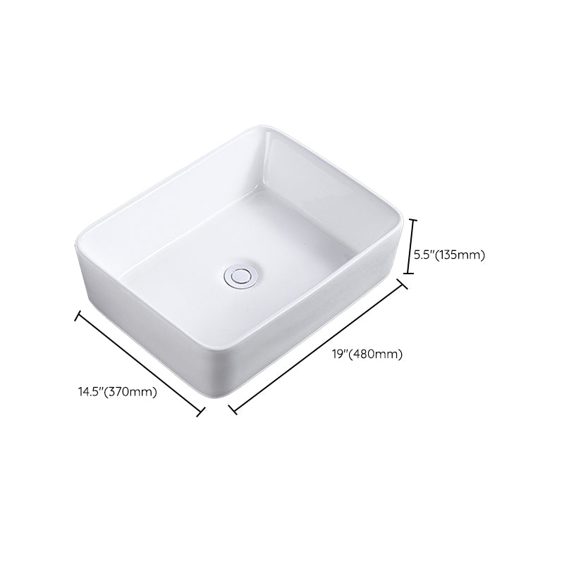 Modern Bathroom Sink Single Faucet Hole Porcelain Rectangular Vessel Bathroom Sink