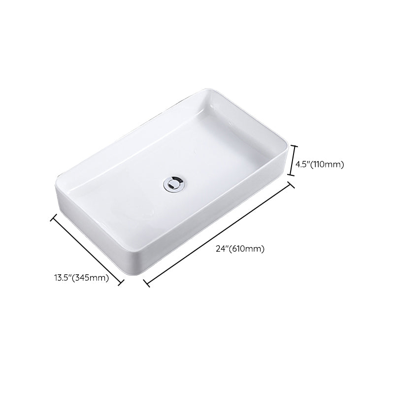 Modern Bathroom Sink Single Faucet Hole Porcelain Rectangular Vessel Bathroom Sink